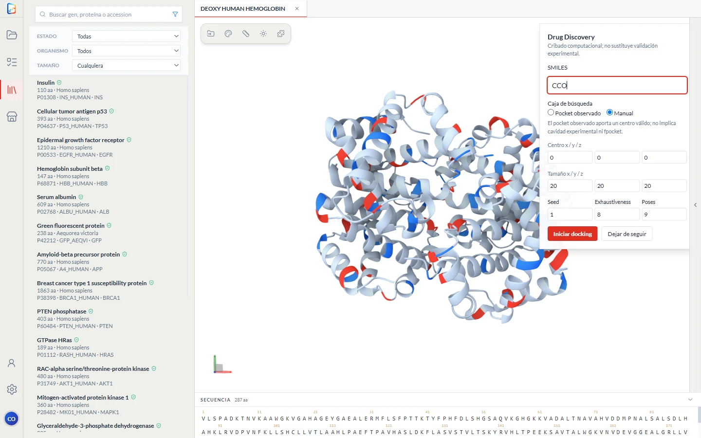 Explora proteína y ligando en GARA
